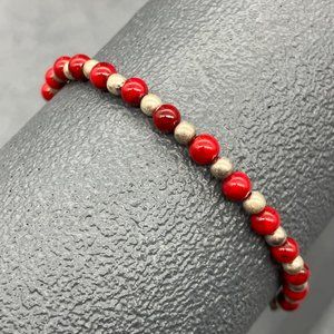 925 Sterling Silver Bracelet Marbled Red Enamel Round Retro BoHo Soft Girl
